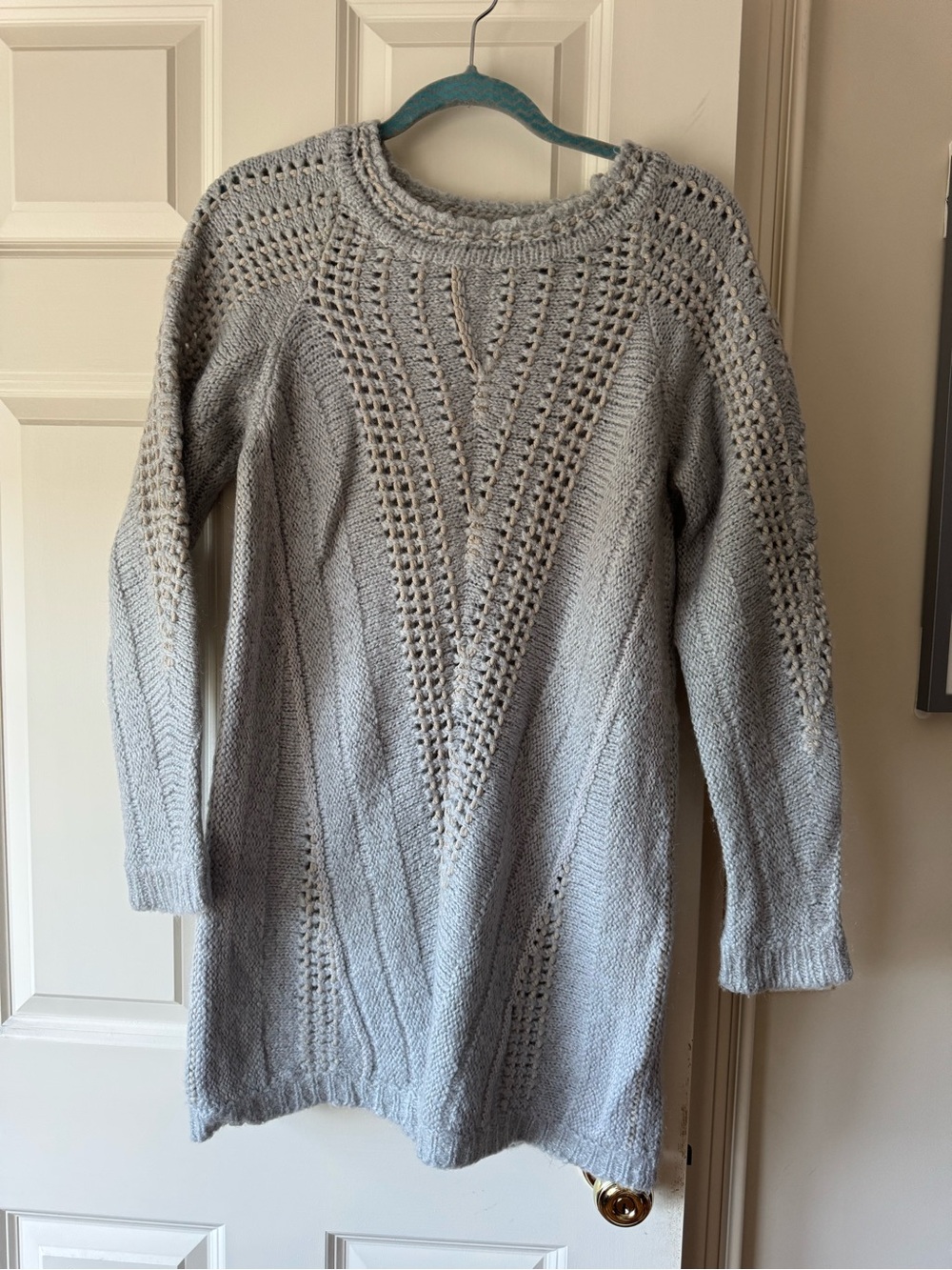 See By Chloe Light Gray Open-Knit Crewneck Sweater Tunic